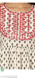 Cream rayon kurti with floral print, three-quarter sleeves, size M-XXXXL. Indian women's fashion clothing