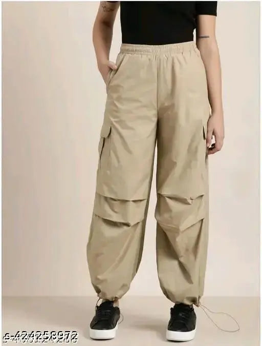 Women's solid polyester lycra cargo joggers pants - Solid style, comfortable fitness wear for women, available in sizes S, M, L, XL (origin: India)