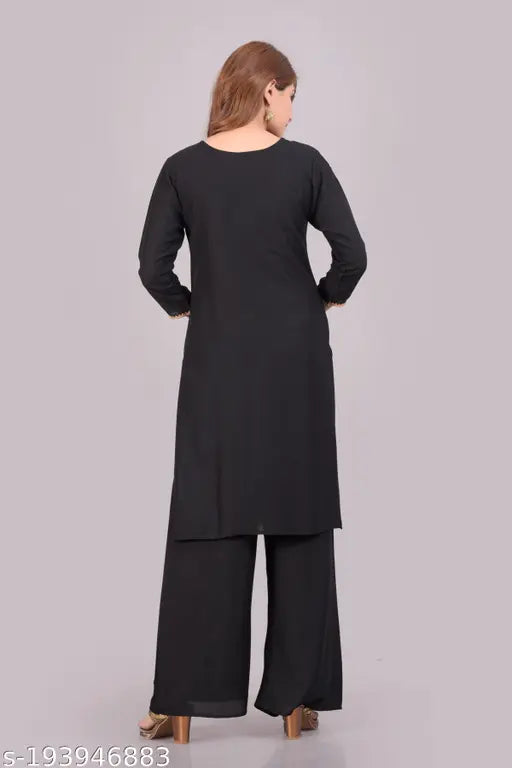 Rayon straight kurta and palazzo set for women, Solid net design in various sizes, Indian ethnic wear for parties, weddings, or office