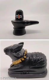 Poly resin Shivling & Nandi set, handcrafted Indian spiritual decor for home temples & puja rooms