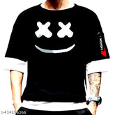 Stylish cotton-blend round neck men's t-shirt, three-quarter sleeves, printed design. (S: 36in/26in | M: 38in/27in | L: 40in/28in | XL: 42in/29in | XXL: 44in/30in) India-made casual wear