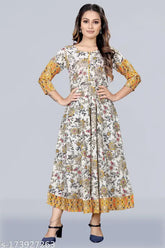 Cotton blend, three-quarter sleeve, foil printed winter kurti with patchwork design - India