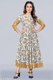 Cotton blend, three-quarter sleeve, foil printed winter kurti with patchwork design - India