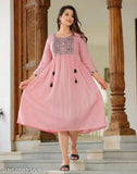 Rayon multi pink kurti, three-quarter sleeves, solid combo. Size S - 5XL, India origin