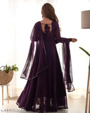 Georgette Anarkali Gown set in purple with matching dupatta - Traditional yet trendy Indian festival wear