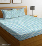 Aqua HOMICON Premium Cotton Wrinkle-free Double Bedsheets with 2 King Pillow Covers, Breathable, Ultrasoft 220 TC Supersoft, Geometric Print, Ideal for Summer
