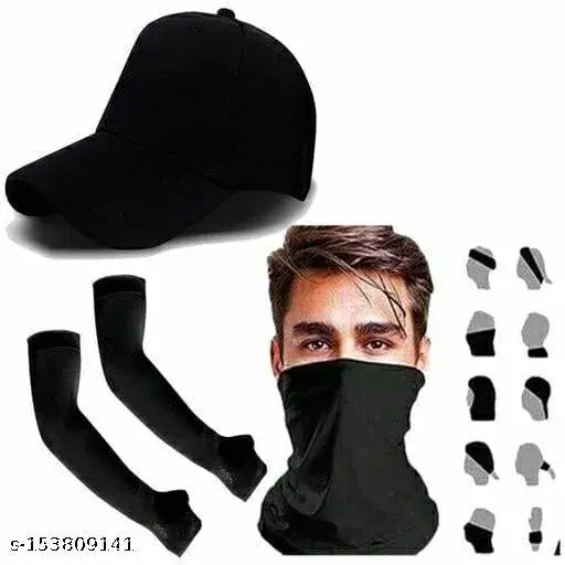 Cotton combo pack: modern baseball cap, mask-bandana, slim gloves for unisex styles