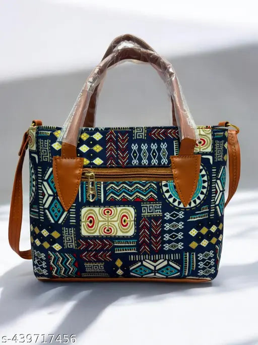 Stylish PU leather sling bag, printed net design, 2 compartments, free size, India-crafted