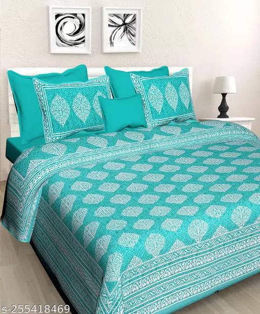 Pure cotton double bed sheets (90x100), botanical print, regular quality - BEDZONE for summer use