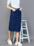 Denim straight skirt, solid, size 30-44, denim stretchable skirt on mannequin from India