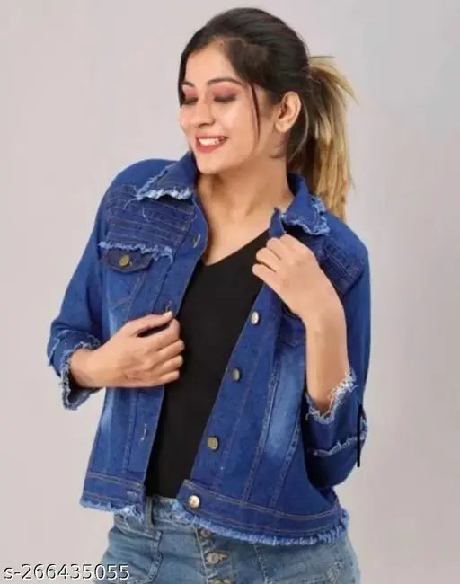 Denim Women's Long Kurti XL Jacket - Winter wear, solid pattern, three-quarter sleeves, India origin