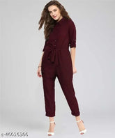 Crepe Fancy Feminine Women's Jumpsuit - Solid, trendy casual wear for XL (Bust 41in, Length 48in, Waist 34in), Indian origin