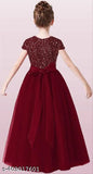 Embellished net party dress, velvet & net, short sleeve, girls fancy wear (5-6 yrs)