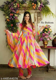 Indian Multi-Colored Georgette Gown with Red Heart Print - Fashionable, Romantic, Special Occasion