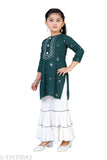 Cotton blend embroidered kurta & sharara set for girls (3-4 years), Indian-made, high quality fabric and gota lace detailing