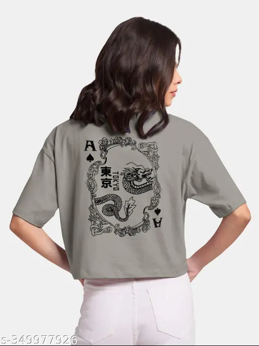 Cotton blend short-sleeve WD T SHIRT with printed design for women, made in India