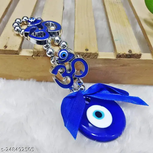 Glass Turkish Evil Eye with Double OM Good Luck Charm, Indian-made Vastu decor piece (1.5x1.5x1.5 inches) for home or office