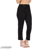 Poly blend solid net urban modern women's trousers, ankle length with elastic waistband, India-made, slim fitting design
