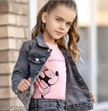 Denim girls' black washed jacket with long sleeves, dyed for 4-8 years old