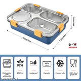 Multicolor stainless steel leak-proof lunch box with 4 compartments, microoven safe for convenient meal prep