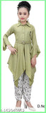 Cotton blend princess kurta suit set, three-quarter sleeves, printed pattern for 3-4 year old girls, Indian origin