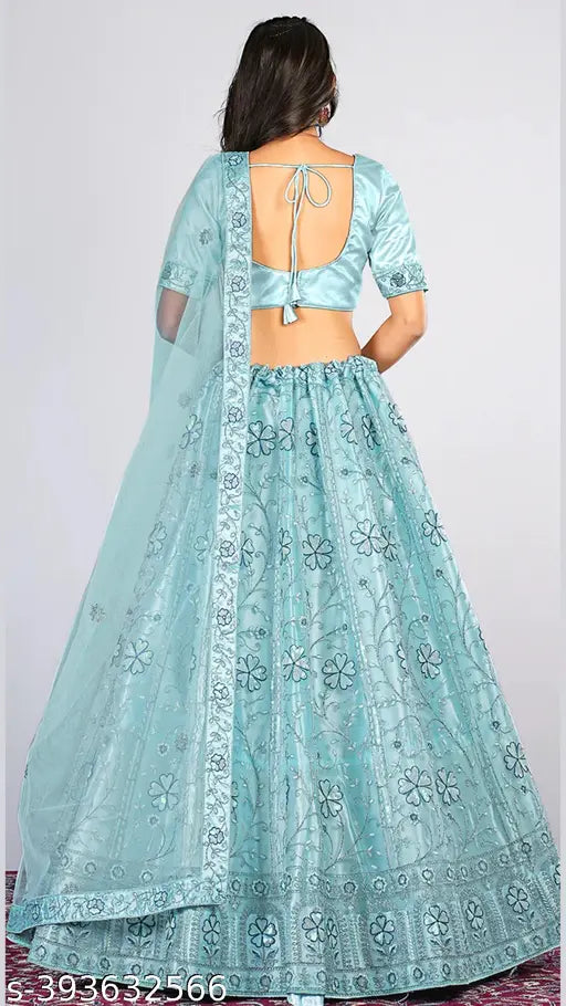 Pink net embroidered Lehnga Choli set with blouse and dupatta, free size, from Gopinath Hand Work