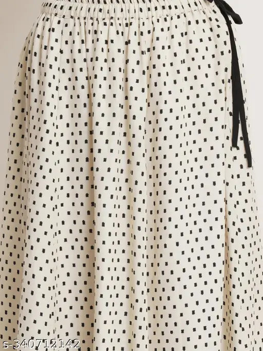 Off-white cotton maxi skirt with poly crepe lining, printed net pattern - XS to XXL, Indian origin