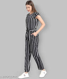 Black crepe striped zebra jumpsuit, three-quarter sleeves, various sizes available for purchase