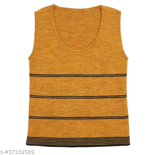 Acrylic striped sweater vest pack for kids: 3 vests in sizes 6-7 years, 4-5 years, 3-4 years, 18-24 months, and 6-12 months. Made in India