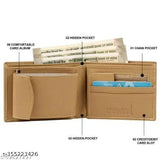 Men's beige PU wallet with 7 card slots, solid design for casual or formal use