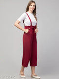 Maroon dungaree set with white t-shirt, women's polyester short sleeves solid pattern, size M (36in bust, 36in length, 28in waist) & L (38in bust, 36in length, 30in waist), India origin
