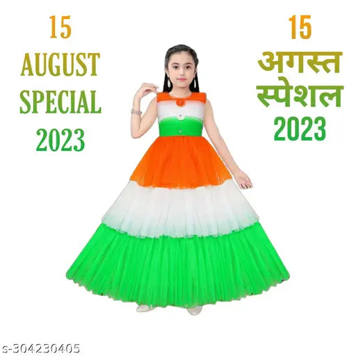 Three-color net frock, tri-color dress for Independence Day, tricolor frock for girls, tiranga wali frock on display, Indian flag motif dress