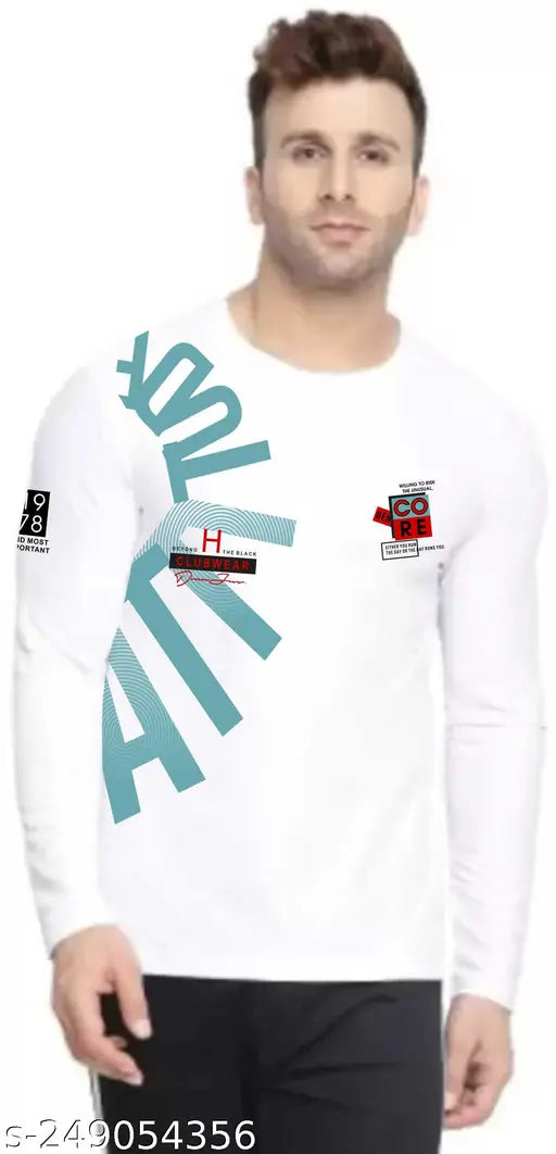 VOSIMO men's printed cotton full sleeve t-shirt, vibrant design on display with long sleeves, available in sizes S, M, XL