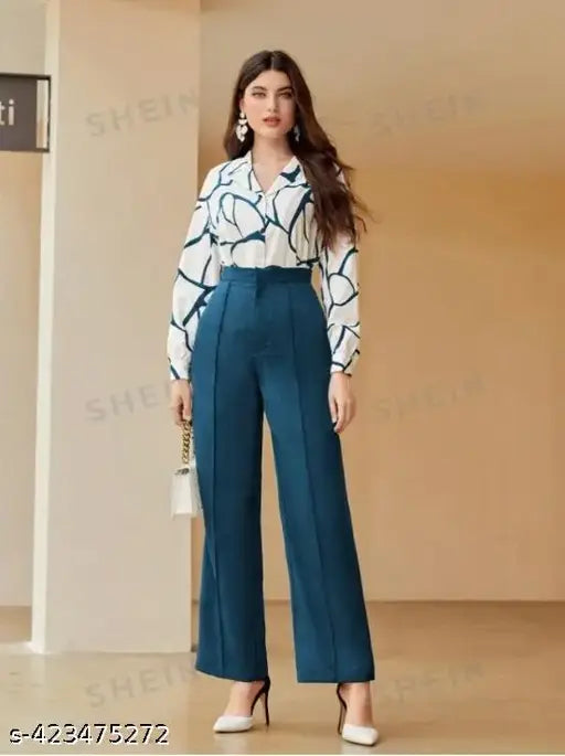 Cotton blend fancy modern jumpsuit with long sleeves and printed net pattern. Sized for women S, M, L, XL, originating from India