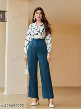 Cotton blend fancy modern jumpsuit with long sleeves and printed net pattern. Sized for women S, M, L, XL, originating from India