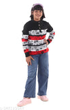 Offer boys and girls regular fit acrylic casual sweater with full sleeves, printed pattern for kids, India-made