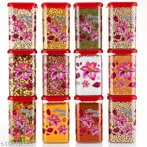 Pink plastic dry fruit jars combo set, 100% unbreakable and airtight, 1100 ml each (pack of 12)
