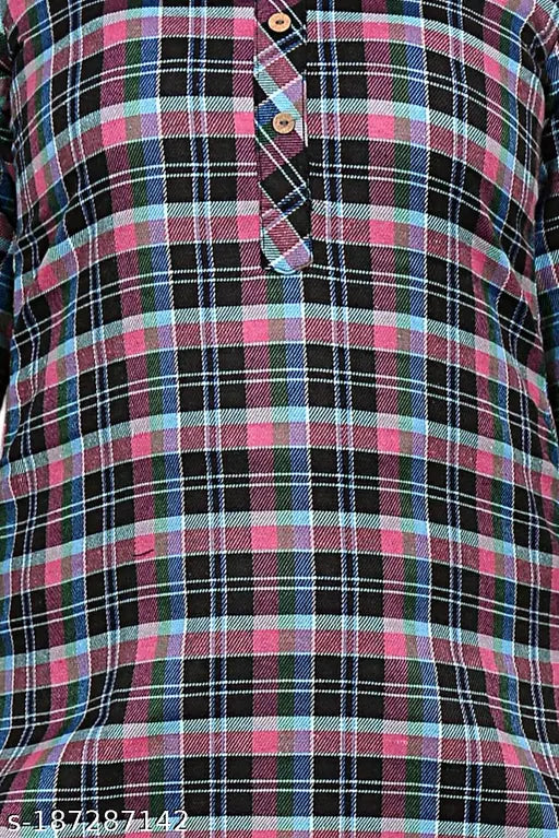 Woolen checked garam kurti for women and girls, three-quarter sleeves, winter stockings included