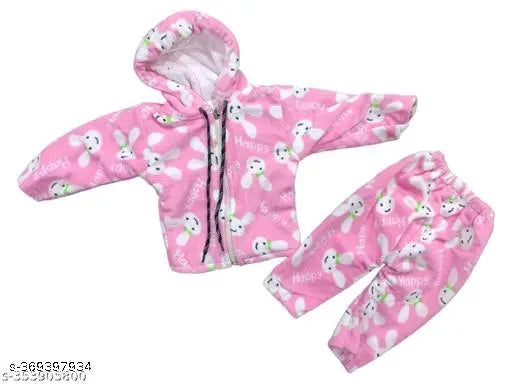 Wool winter dress set for baby boys & girls in long sleeves, featuring printed net design. Made in India." (124 characters)