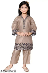 Embroidered grey rayon kurta pant set with dupatta, premium cotton blend for kids fashion, versatile sizes available