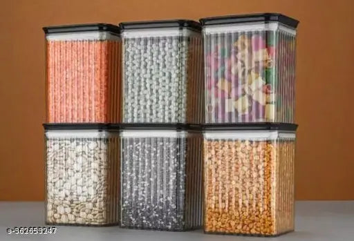 Black plastic modular dry fruit storage jar combo set, airtight for kitchen organization (12 pcs-1100 ml)