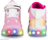 Pink synthetic leather LED sneakers for kids, fun and practical outdoor/sports shoes with Velcro fastening