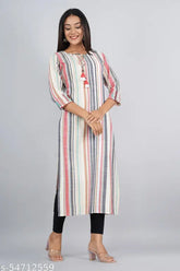 Striped cotton casual kurta for women, short sleeves, best quality product in low price, India origin