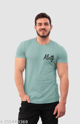 Stylish modern men's cotton t-shirt with short sleeves and printed design, size S (38in chest, 27in length)