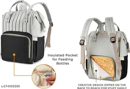 Grey polyester net diaper bag with large capacity, waterproof travel backpack for mothers - Lil Sprouts Premium Mother Bag