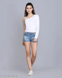 White polyester long-sleeve crop top with one shoulder design, made in India