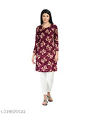 Velvet digital print winter kurti, pack of 1 - three-quarter sleeves, vibrant floral design, M (36in bust/36in size), Indian-made