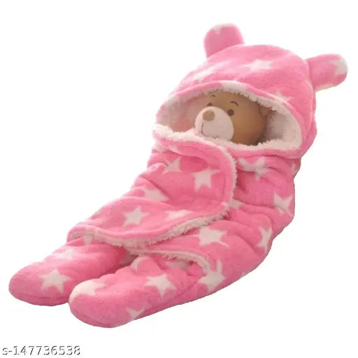 Microfiber AC room crib blankets (pack of 2), BABYZONE newborn swaddle blanket with hood, suitable for 0-12 months old babies, India origin