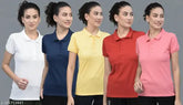Red cotton blend polo neck t-shirts (pack of 5) - Dollar Women's athleisure wardrobe upgrade