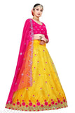 Embroidered dupion silk lehengha with tissue dupatta, heavy net fabric, multi-thread embroidery work, semi-stitched up to 44 inch blouse, heavy banglory silk inner, 41-43 inch length, Indian handcrafted tradition wear